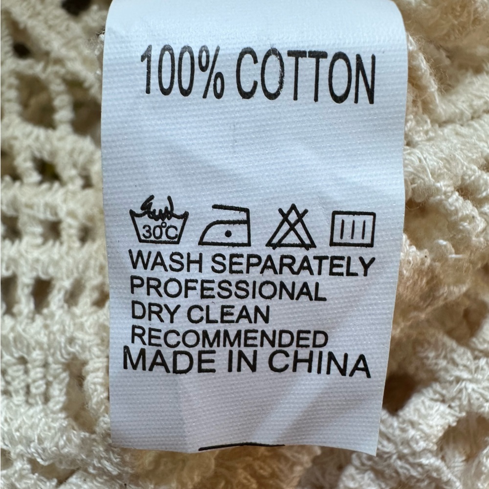 Crochet dress natural ivory cream color 100% cotton OSFM - Picture 2 of 4